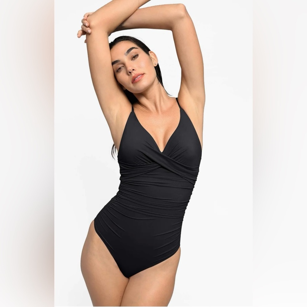 POPILUSH Shapewear Ruched Cross-Front Sculpting One-Piece Swimsuit - NWOT - Picture 5 of 8